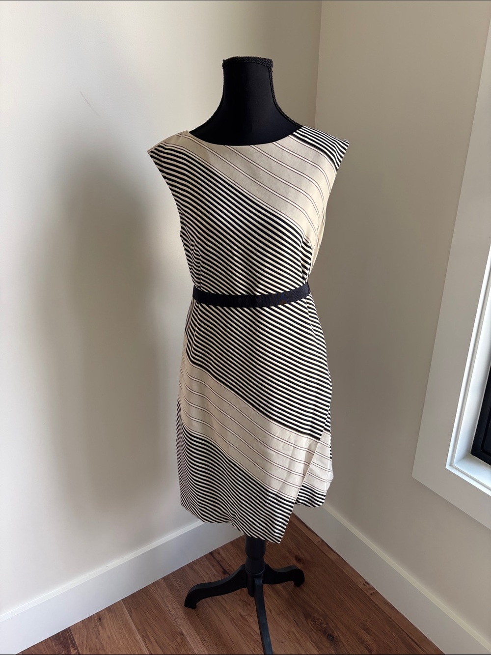 Ann Taylor Navy & Cream Diagonal Stripe Midi Dress